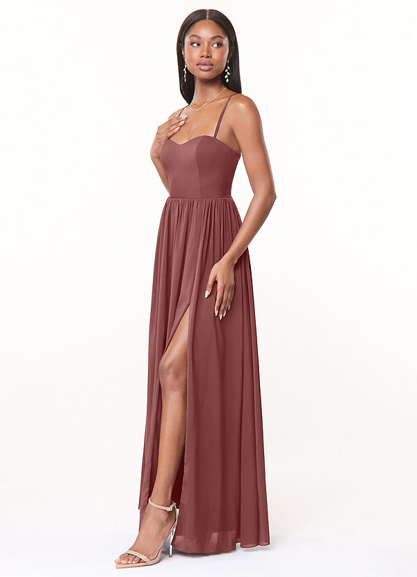 Azazie Marilyssa Bridesmaid Dresses Desert Rose A-Line Corset Stretch Chiffon Dress image1