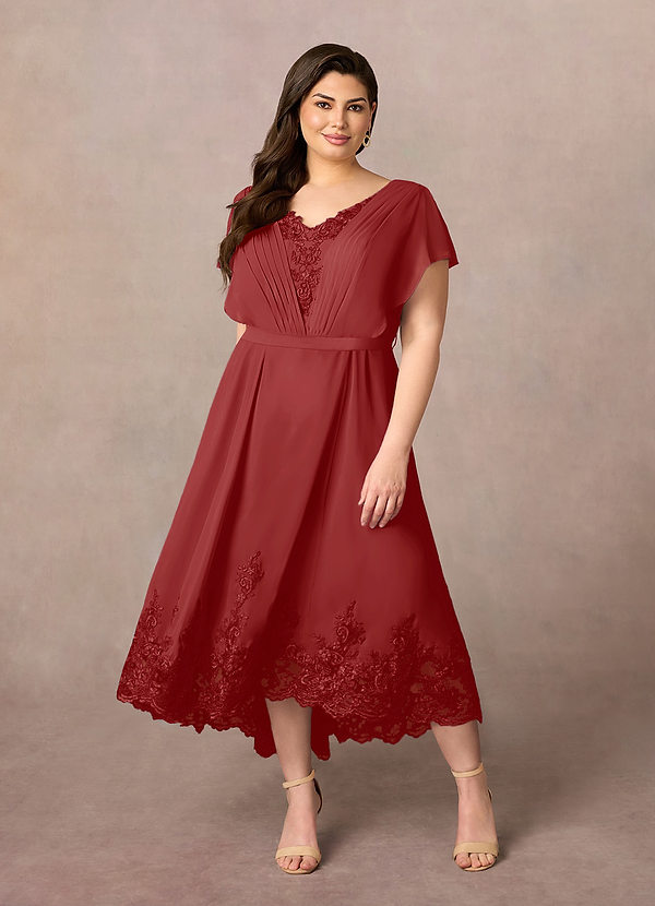 Azazie Palana Brautmutterkleider A-Linie Spitze Chiffon Kleid Rost image1