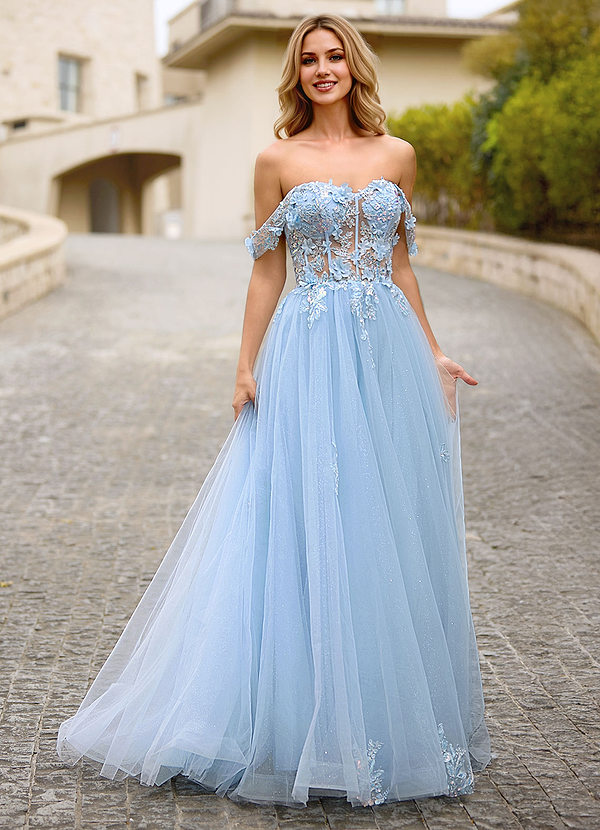 Eleanor Light Blue 3D Floral Lace Prom Dress image1