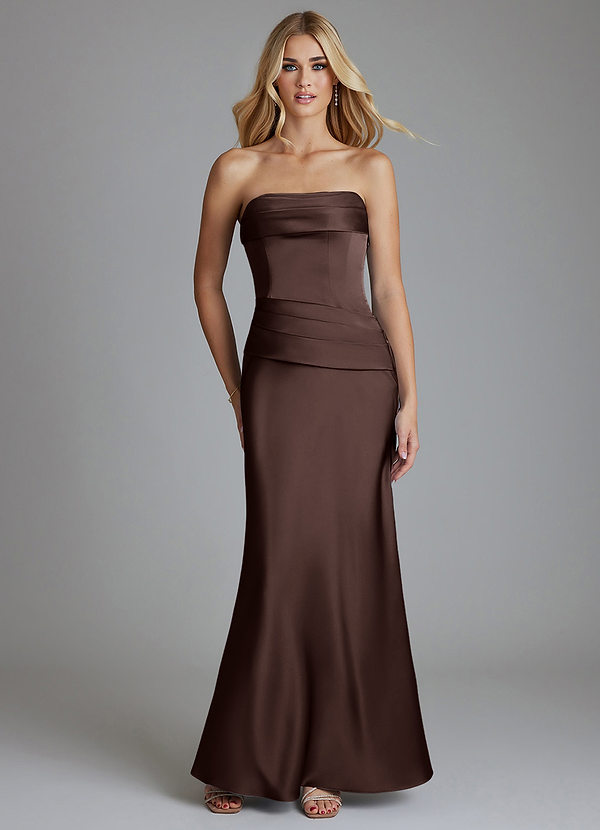 Azazie Lenya Bridesmaid Dresses Ganache Sheath Pleated Stretch Satin Dress image1