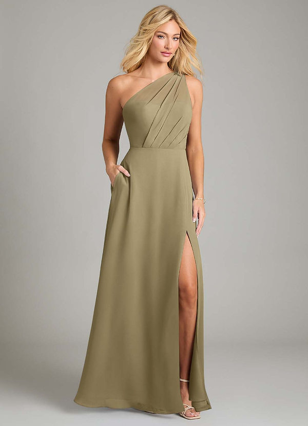 Azazie Phaedra Bridesmaid Dresses Moss Green A-Line One Shoulder Chiffon Dress image1
