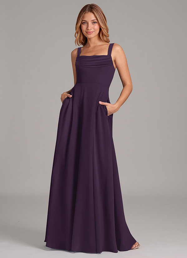 Azazie Shaude Bridesmaid Dresses Plum A-Line Pleated Chiffon Dress image1