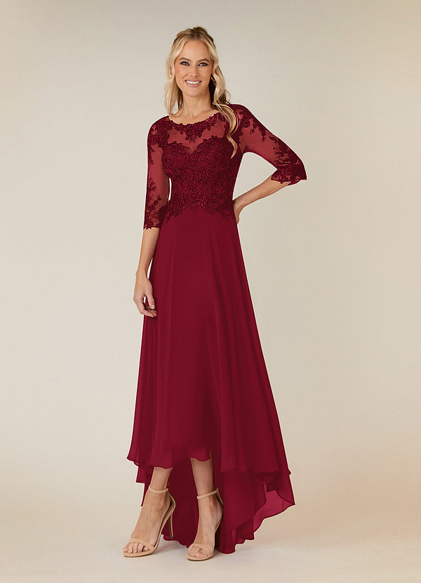 Azazie Monza Mother of the Brides Dresses Burgundy A-Line Lace Chiffon Dress image1