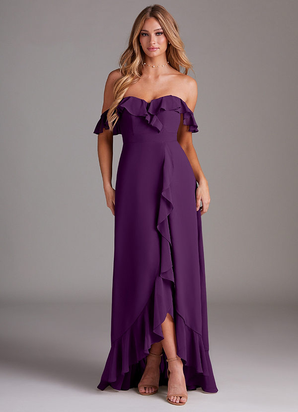 Azazie Lyra Bridesmaid Dresses Grape A-Line Chiffon Convertible Dress image1