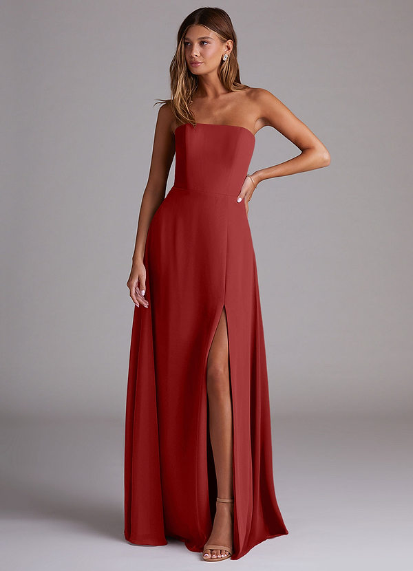 Azazie Wren Bridesmaid Dresses Rust A-Line Side Slit Chiffon Convertible Dress image1