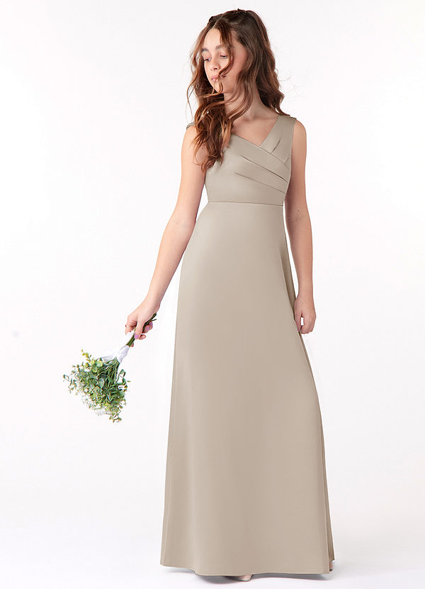 Azazie Sadia Junior Frost A-Line Pleated Stretch Satin Dress image1
