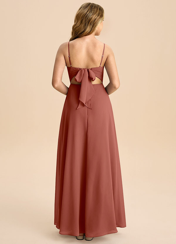Azazie Shale Junior Auburn A-Line Bow Chiffon Dress image1