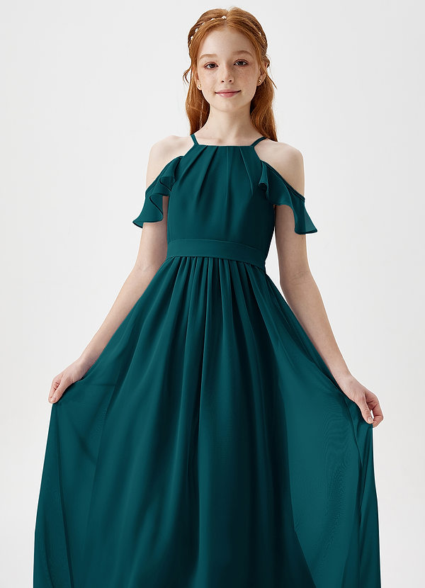 Azazie Chaya Junior Pine A-Line Off the Shoulder Chiffon Dress image1