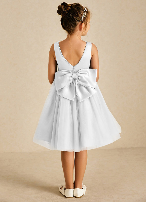 Azazie Sarina Flower Girl Dresses Diamond White A-Line Bow Tulle Dress image1