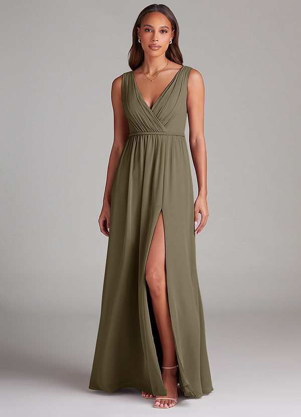 Azazie Tanicia Bridesmaid Dresses Willow Green A-Line Pleated Chiffon Dress image1