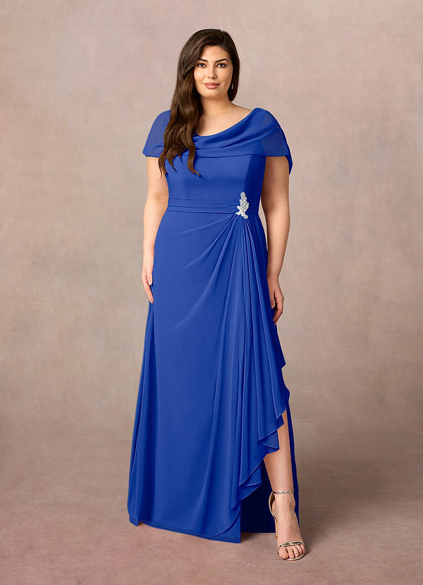 Azazie Mary Mother of the Brides Dresses Royal Blue A-Line Side Slit Chiffon Dress image1