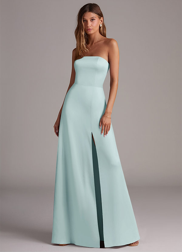 Azazie Wren Brudtärneklänningar Klä av A-Linje i Stretch Satin Axelbandslös Dimma Konvertibel image1