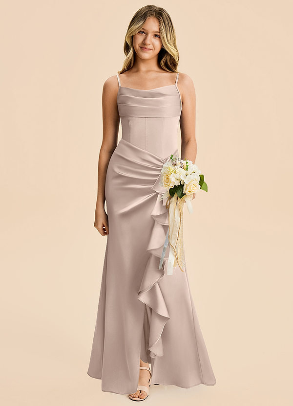 Azazie Rosalia Junior Abito Tubino in Raso Elasticizzato Plissettato Rosa Inglese image1