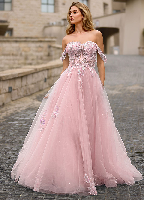 Eleanor Pink 3D Floral Lace Prom Dress image1