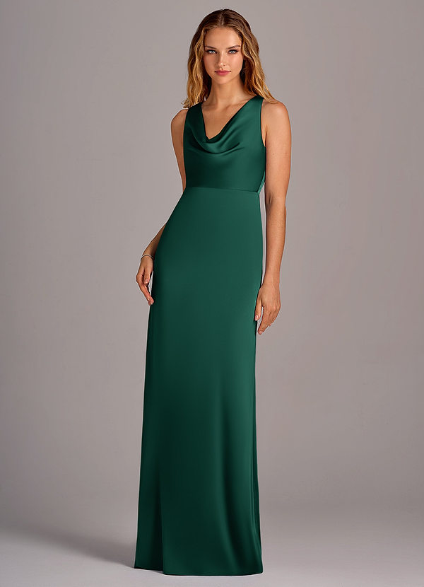 Azazie Wrenlee Robes Demoiselle d'honneur Robe Trapèze en Satin extensible émeraude image1