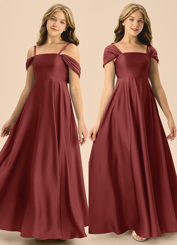 Azazie Rowena Junior Terracotta A-Line Bow Stretch Satin Dress image1