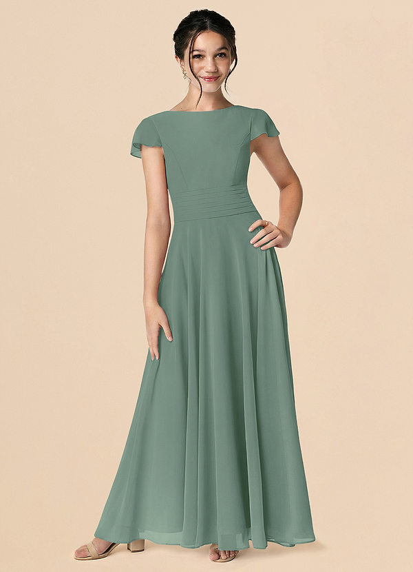 Azazie Payton Robe Trapèze en Mousseline de soie Arc Eucalyptus image1