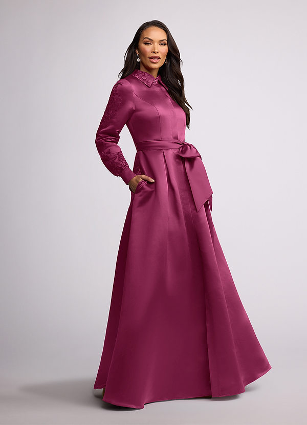 Azazie Ruth Mother of the Brides Dresses Mulberry A-Line Lace Matte Satin Dress image1