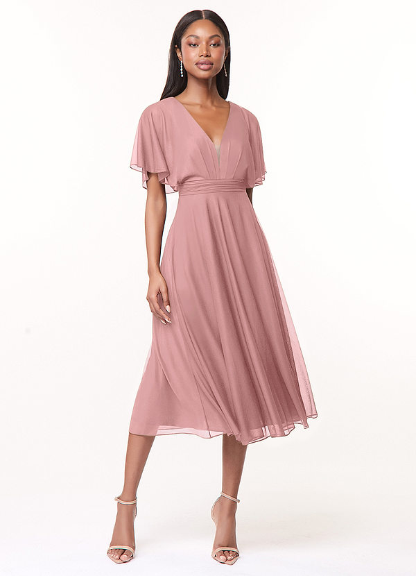Azazie Tinsley Brautjungfernkleider A-Linie Plissee Gittergewebe Kleid Altrosa image1