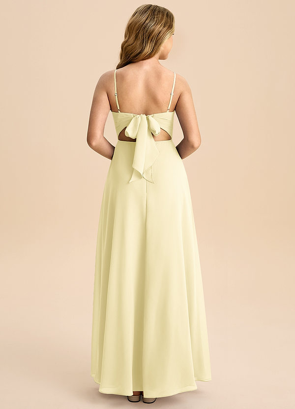 Azazie Shale Junior Lemon Sorbet A-Line Bow Chiffon Dress image1