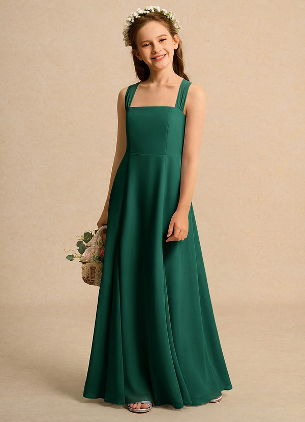 Azazie Tater Junior Formal Blumenkinder Kleider A-Linie Plissee Chiffon Kleid Smaragd image1