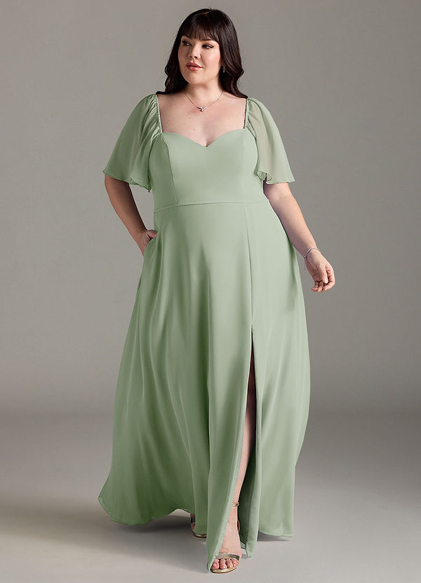 Azazie Chloe Bridesmaid Dresses Dusty Sage A-Line Sweetheart Neckline Chiffon Dress image1