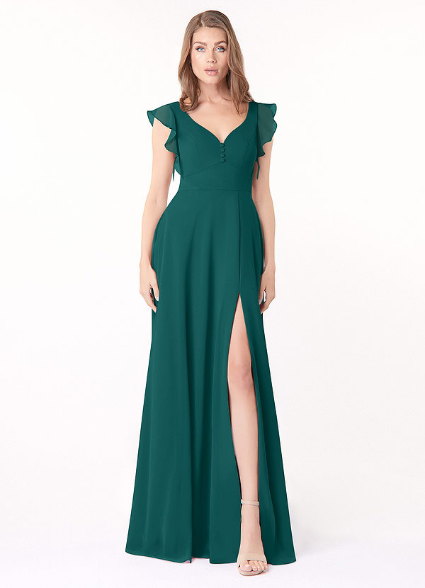 Azazie Rumi Bridesmaid Dresses A-Line Chiffon Floor-Length Dress with Pockets image1