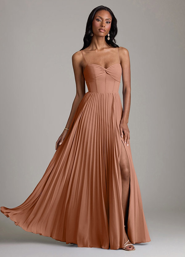 Azazie Akiko Abiti da Damigella Abito A-Line in Chiffon Scollo a Cuore Bronzo image1