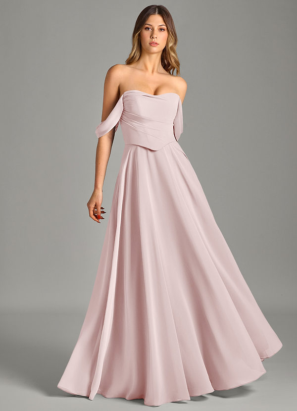 Azazie Chelsey Vestidos Dama de Honor Vestido de Rosa Rubor de Gasa de Corte en A Convertible con Vestidos sin tirantes image1