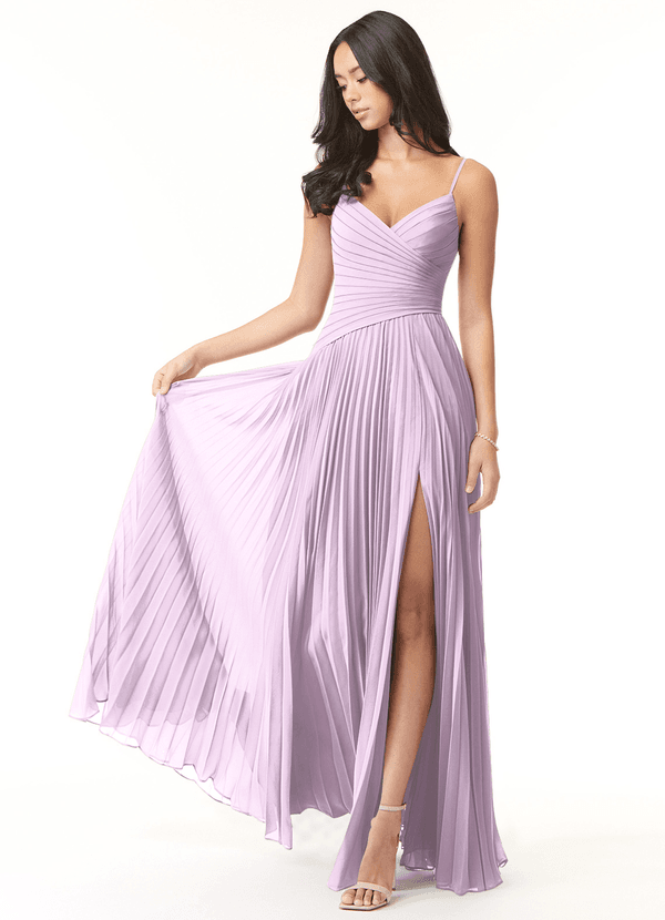 Azazie Vini Brudtärneklänningar Klä av A-Linje i Chiffong V-ringad plisserad Frostad Lila image1