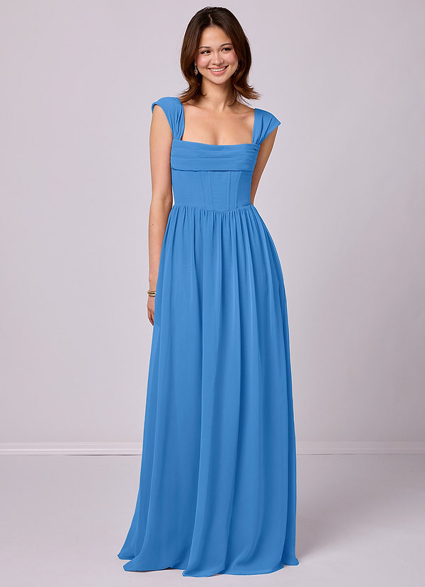 Barbie ♥ Azazie Bridesmaid Dresses Blue Jay A-Line Corset Chiffon Dress image1
