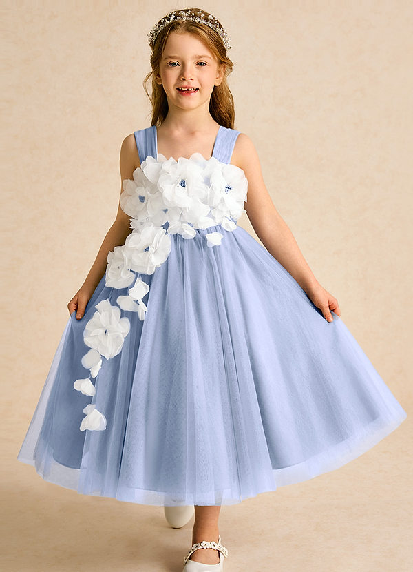 Azazie Dovey Abiti da Ragazza di Fiori Abito Principessa in Tulle Fiocco Ghiaccio image1