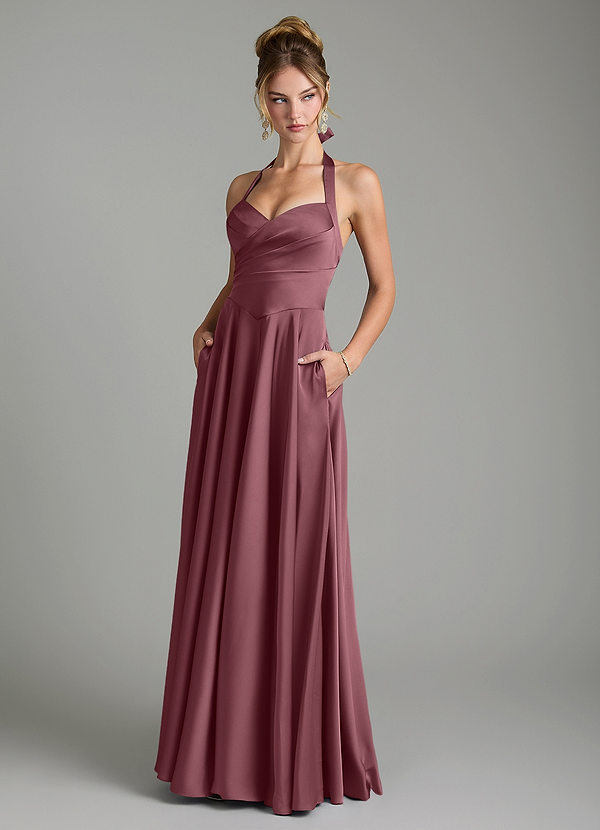 Azazie Tenaya Bridesmaid Dresses Desert Rose A-Line Sweetheart Neckline Stretch Satin Dress image1