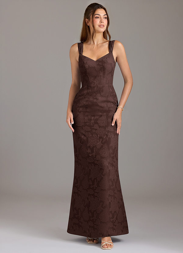 Azazie Denice Bridesmaid Dresses Ganache A-Line Pleated Floral Burnout Dress image1