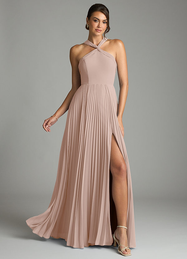 Azazie Afra Bridesmaid Dresses English Rose A-Line Pleated Chiffon Dress image1