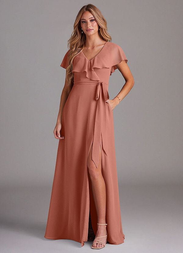 Azazie Lainey Bridesmaid Dresses Vestido VAMOS de Chiffon de Linha A com com bolsos image1