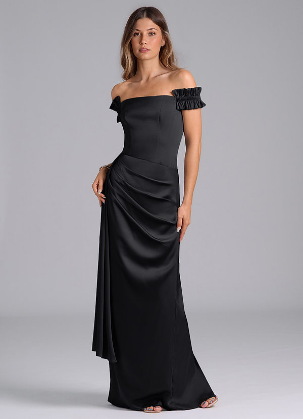 Azazie Kalysia Vestidos Dama de Honor Vestido de Negro de Satén Elástico de Corte Sirena Convertible con Vestidos sin tirantes image1