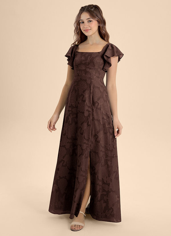 Azazie Bondi Junior Ganache A-Line Bow Floral Burnout Dress image1