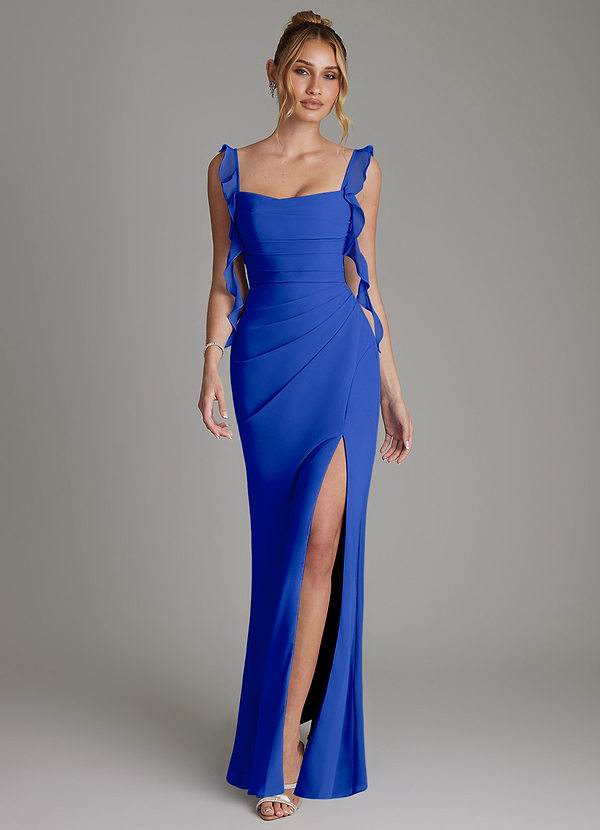 Azazie Jessamine Bridesmaid Dresses Royal Blue Mermaid Corset Chiffon Dress image1