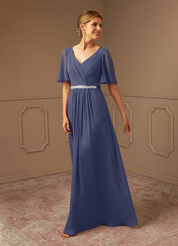 Azazie Tricia Mother of the Brides Dresses Stormy A-Line V-Neck Pleated Chiffon Dress image1