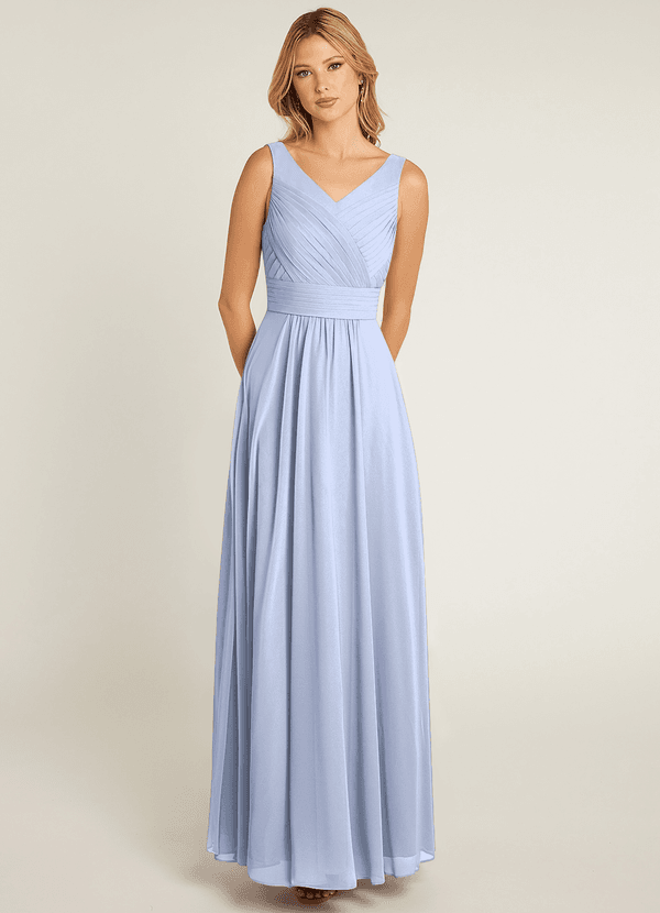 Azazie Pierrette Bridesmaid Dresses Ice A-Line Pleated Chiffon Dress image1