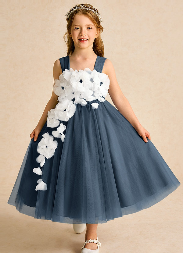 Azazie Dovey Abiti da Ragazza di Fiori Abito Principessa in Tulle Fiocco Blu Nettuno image1
