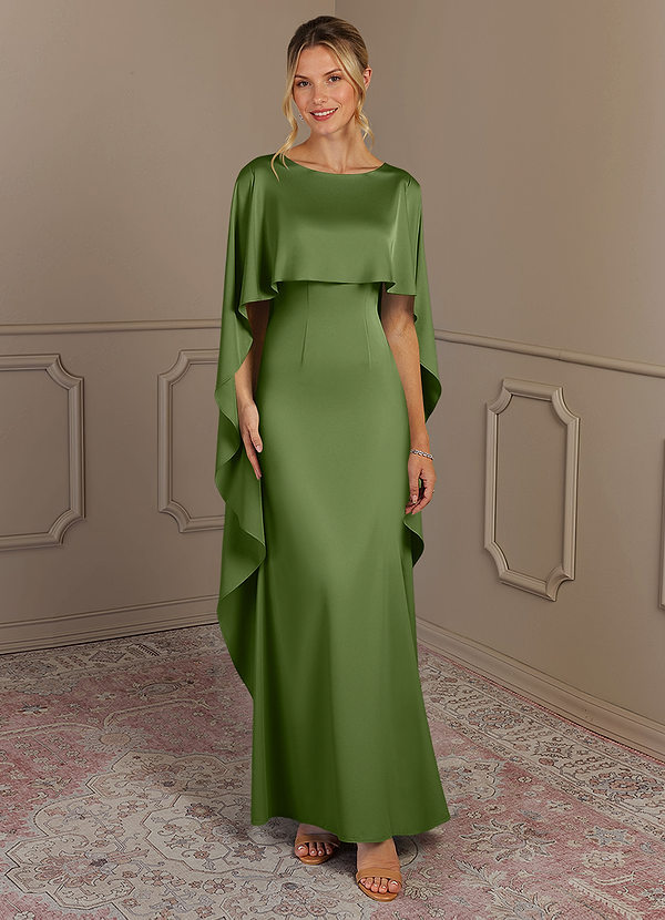 Azazie Eli Vestidos de Madre de la Novia Vestido de Enebro de Satén Elástico de Recto con Cuello de barco image1