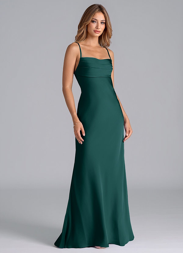 Azazie Seema Brudtärneklänningar Klä av Sjöjungfru i Stretch Satin Korsett Tallgrön image1