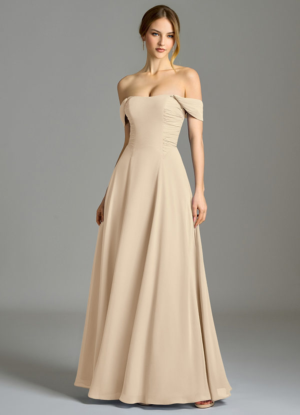 Azazie Oasis Bridesmaid Dresses Champagne A-Line with Pockets Chiffon Dress image1