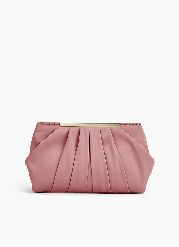front Matching Color Stretch Satin Pleated Clutch