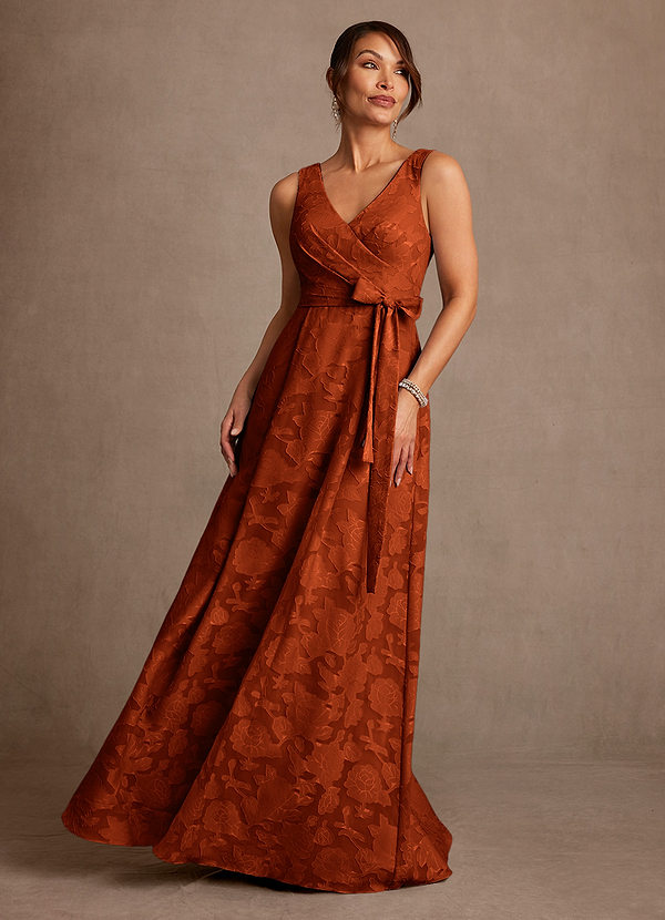 Azazie Luanne Mother of the Brides Dresses Paprika A-Line Pleated Floral Burnout Dress image1