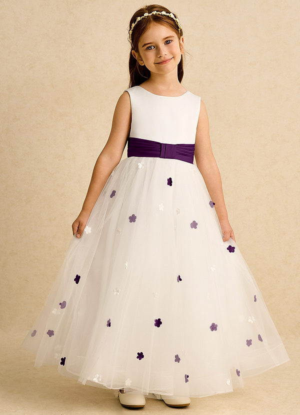 Azazie Cricket Blumenkinder Kleider Ballkleid Plissee Matte Satin Kleid Elfenbein Traube image1