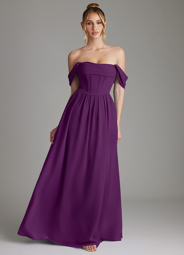 Azazie Caterina Bridesmaid Dresses Grape A-Line Corset Chiffon Dress image1