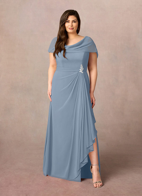 Azazie Mary Mother of the Brides Dresses Dusty Blue A-Line Side Slit Chiffon Dress image1